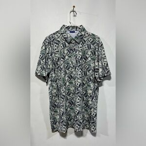 HRESKI Green & White $100 Money-Print Golf Polo  Shirt Size Large NWOT